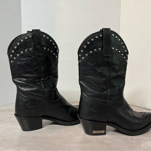 Harley Davidson Western Vintage Silver Studded Black Leather Cowgirl Boots - Picture 14 of 15